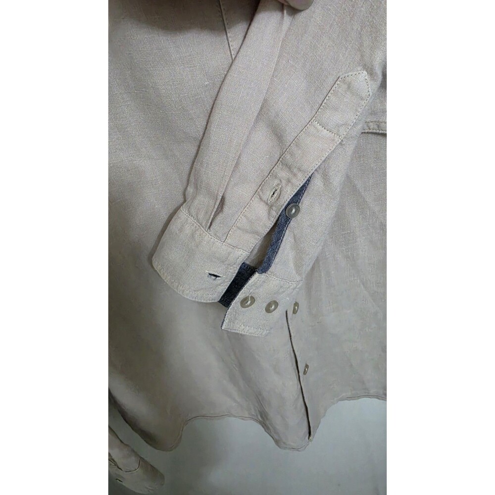 Carbon2Cobalt Shirt Mens Large 100% Linen Beige Long Sleeve Coastal Button Front - Picture 3 of 9